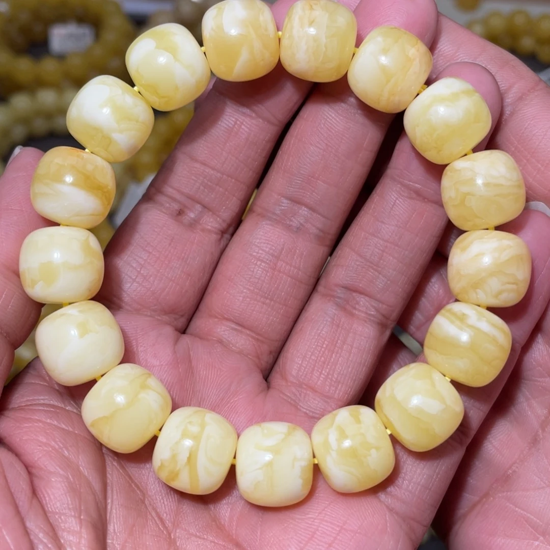 蜜蜡未镶嵌珠宝奇石14mm焦皮同料花蜡老型手串28.6