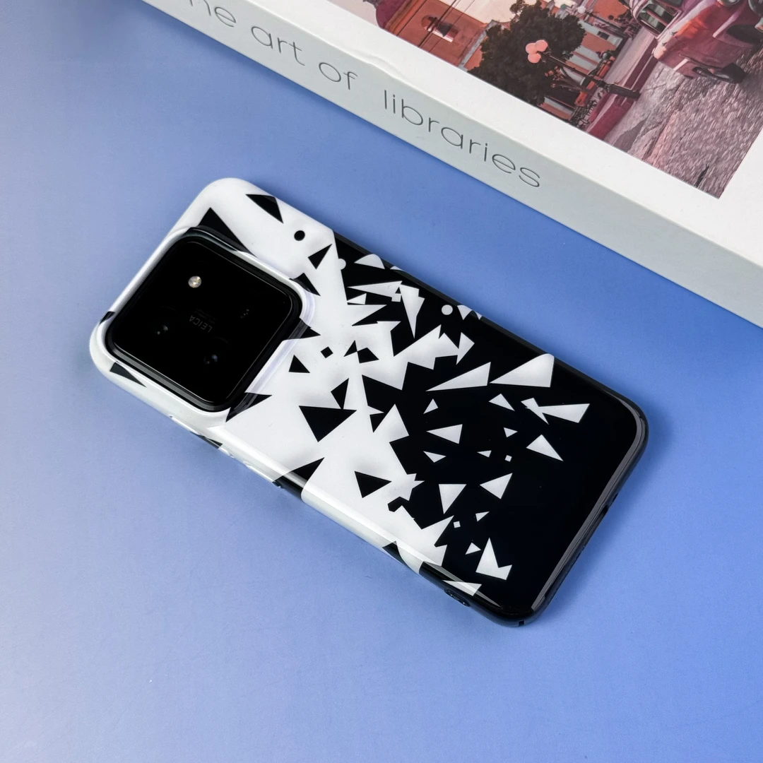 百搭适用小米14黑白几何创意菲林可13/14pro个性打孔全包防摔硬壳