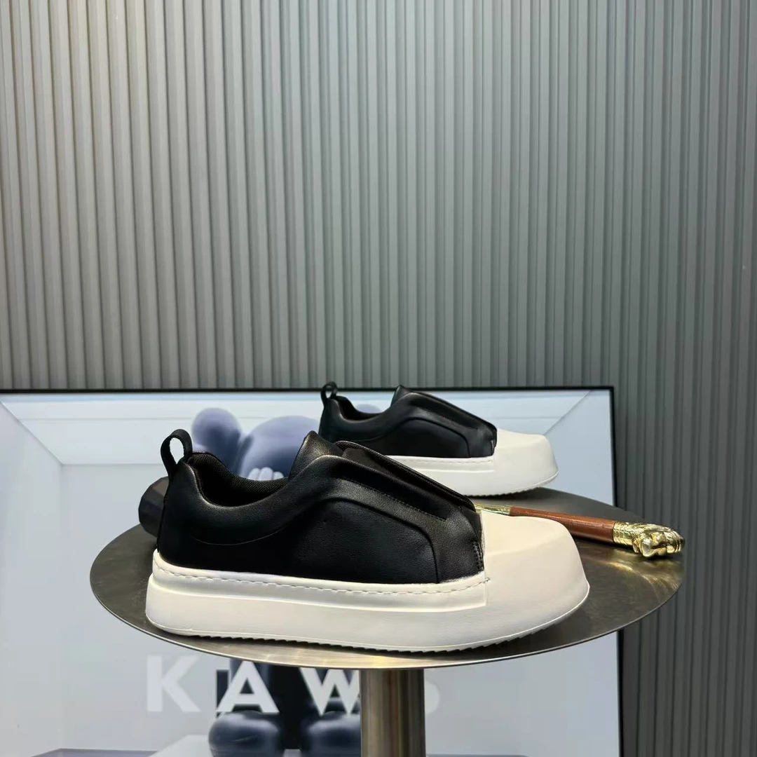 一脚蹬松糕鞋厚底平跟休闲鞋黑色休闲板鞋板鞋增高