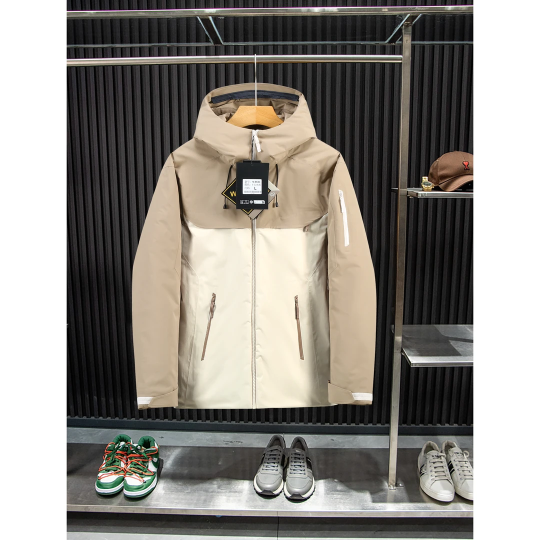 N-8653经典小买菜户外冲锋滑连帽白鸭绒羽绒服M