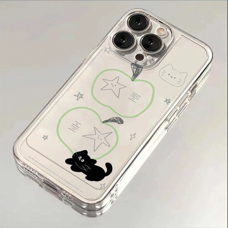 苹果黑猫适用苹果iPhone17/15promax/14小米华为80透明太空壳防摔