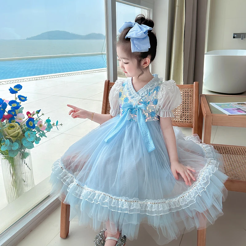 女童洛丽塔连衣裙夏季女孩短袖大裙摆中小童女宝宝网纱公主蓬蓬裙