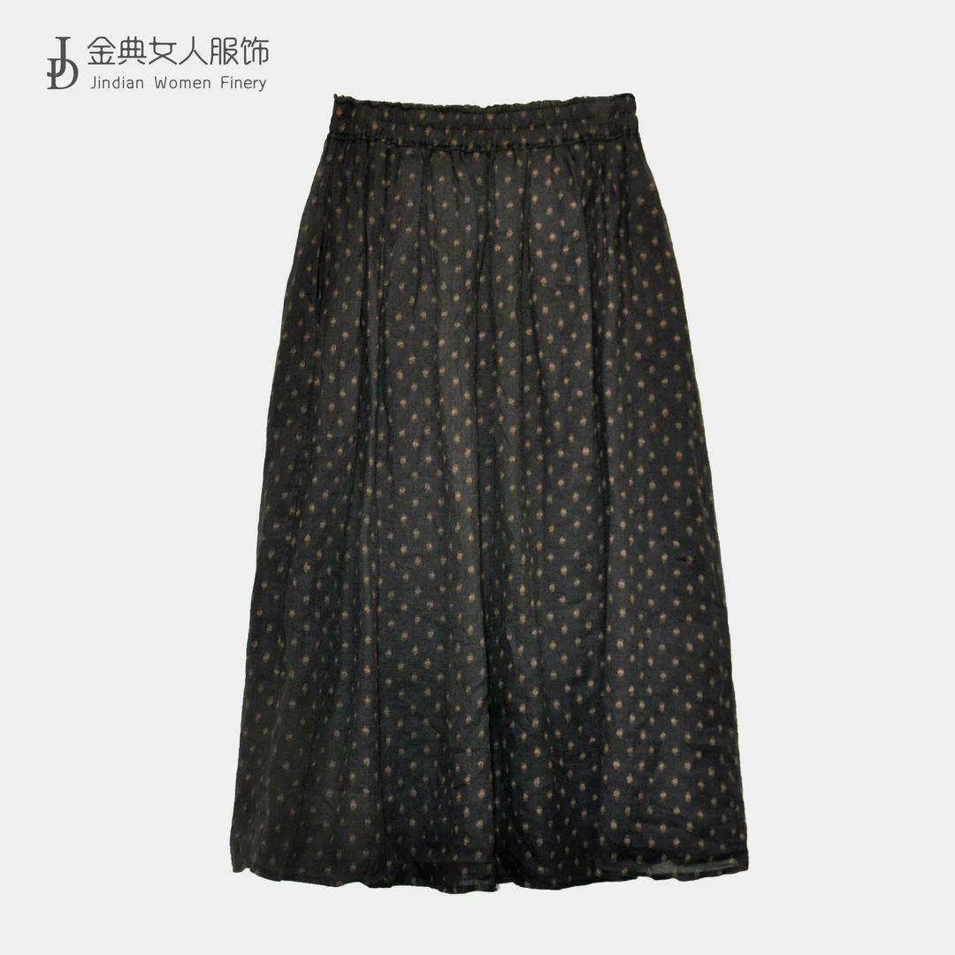 【金典女人服饰】文艺休闲松紧腰波点半身裙 减龄垂感A字裙8835
