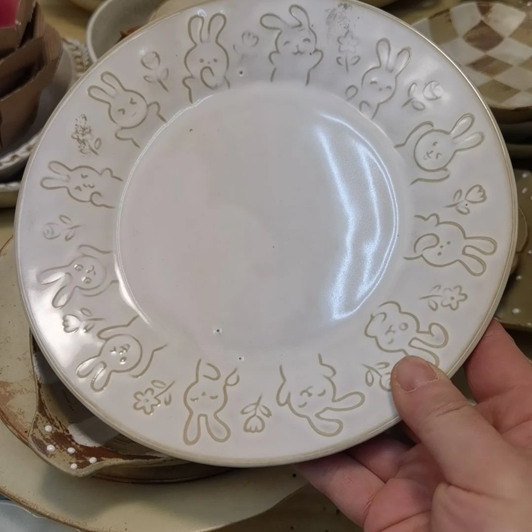 瓷片大瑕疵瑕兔子深盘四个一组