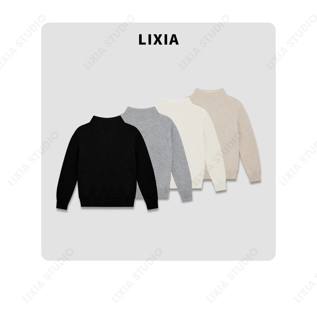 LIXIA【奶油糖霜】圆领纯色秋冬慵懒感保暖针织高弹毛衣-A8220