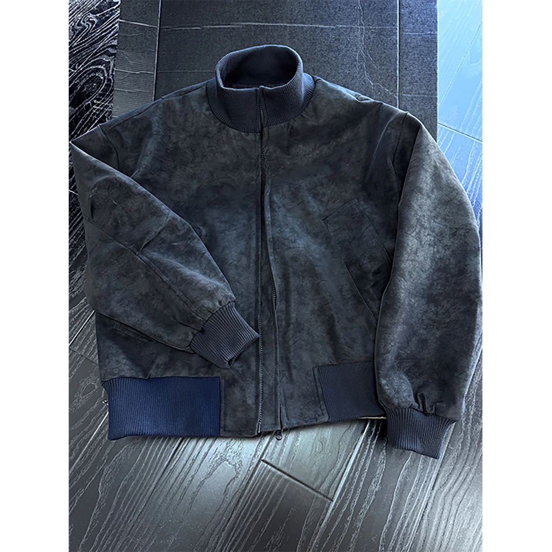 美式复古飞行员皮夹克男款秋季新款扎染外套cleanfit立领棒球服潮
