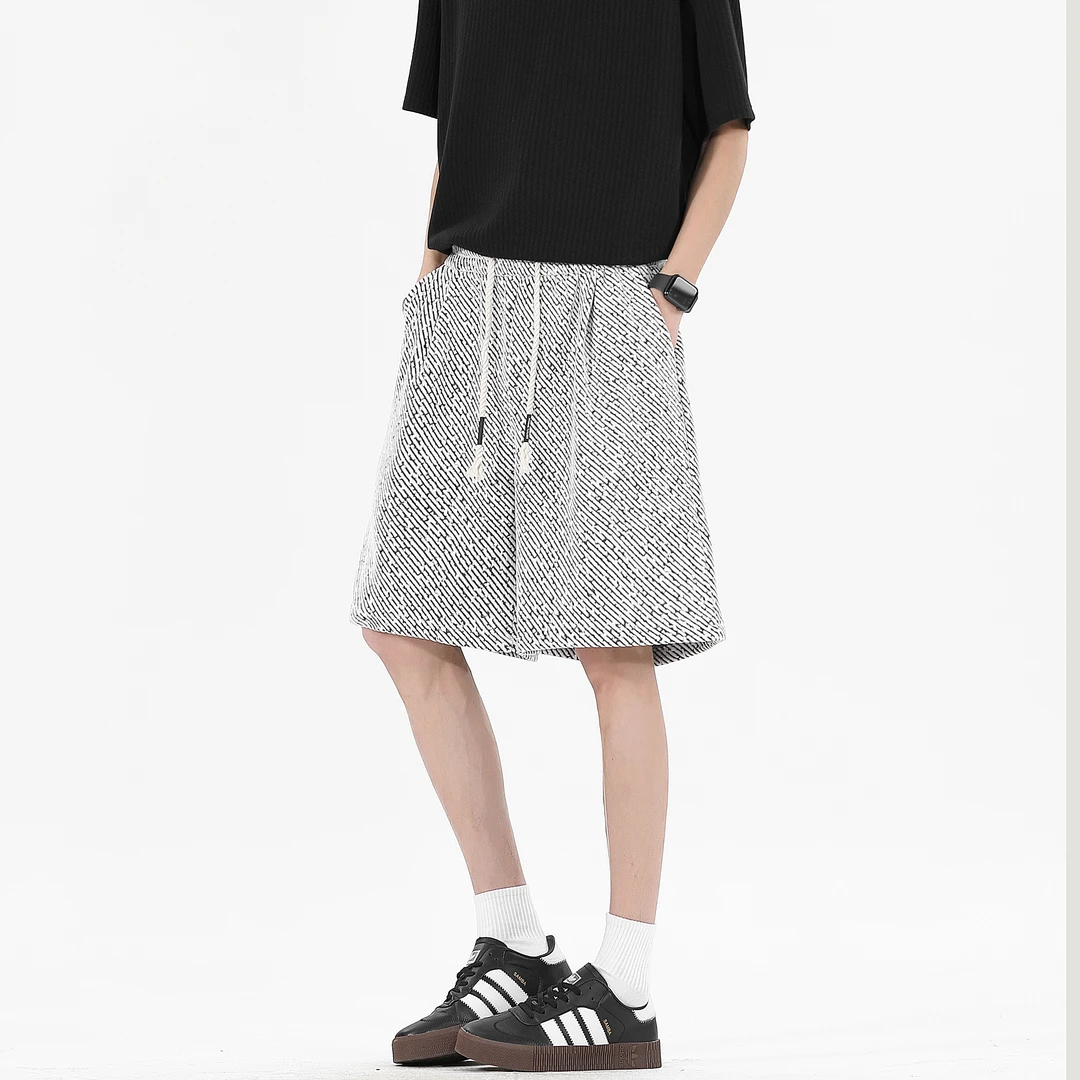 OJXR夏季小香风针织短裤黑白斑马纹裤子潮牌高级感宽松休闲五分裤