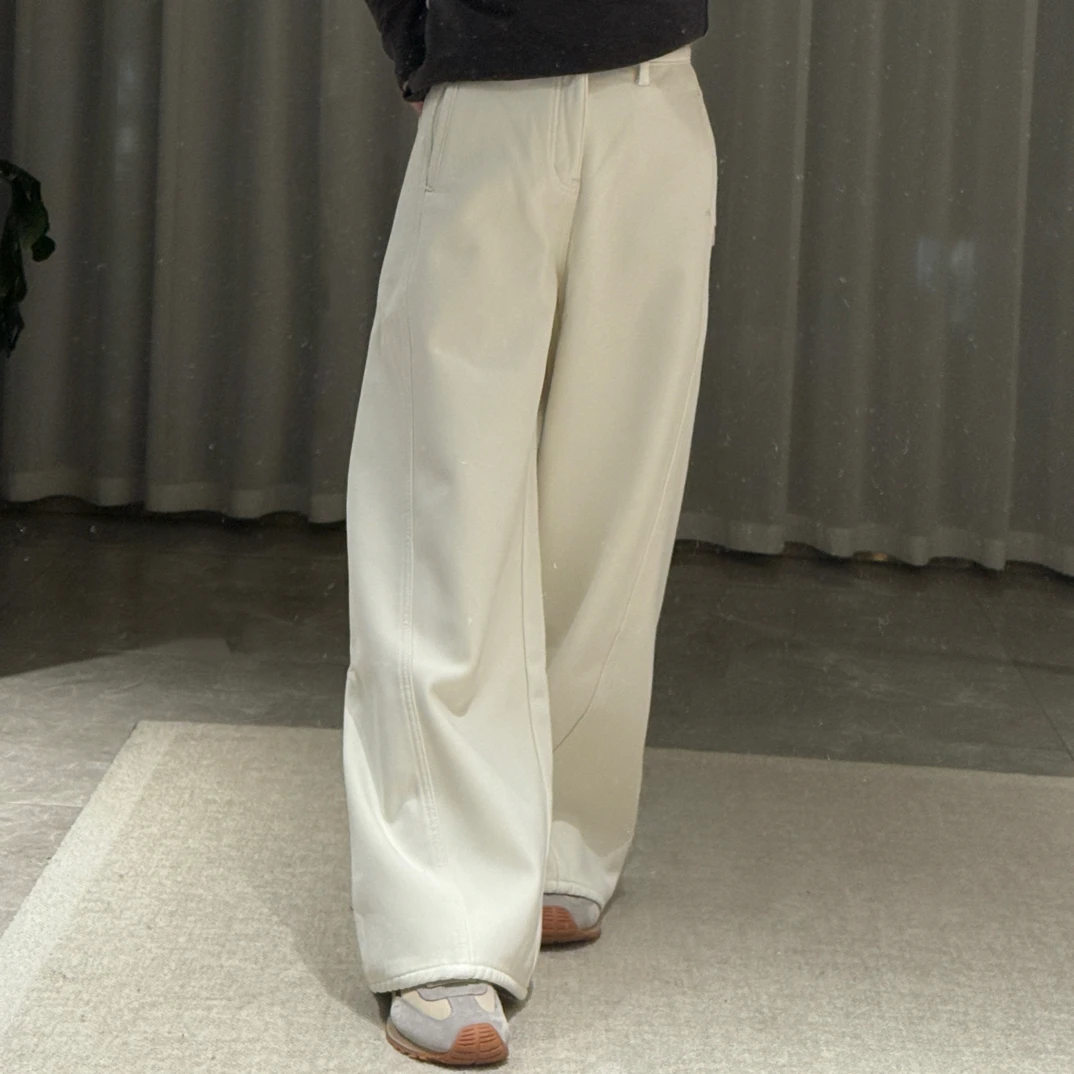 冬季休闲大长腿 奶油白厚绒松弛高级感裤高腰遮跨显瘦直筒裤长裤