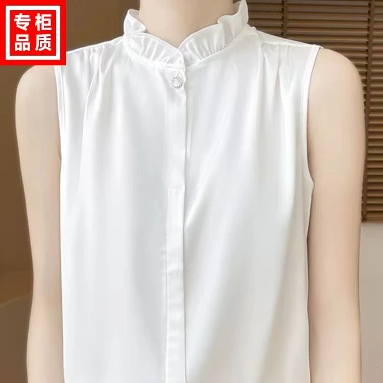 【原版正品】木耳领法式海魂超显瘦无袖衬衫百搭女