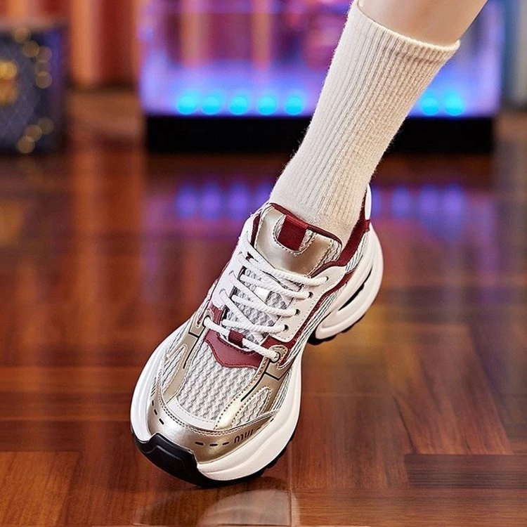 露思明星同款鞋银色老爹鞋女新款厚底增高透气鞋子休闲运动鞋女款