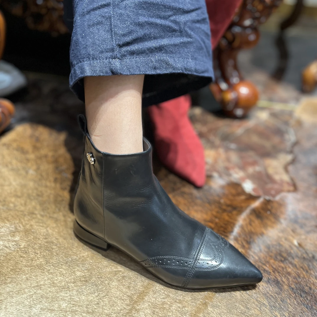 7290-2防滑中国风低跟短靴黑色粗跟靴子靴子女靴欧若智性风