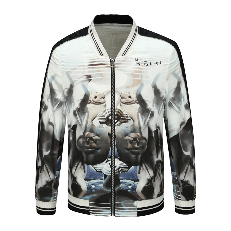 H1062春夏薄款男式夹克 桑蚕丝立领舒适休闲外套 白色