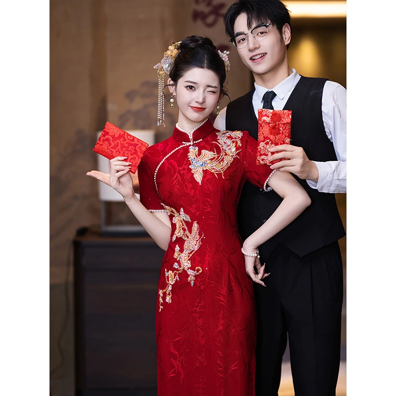 凤舞霓裳 | 红色结婚旗袍敬酒服新娘中式回门便装订婚夏季重工