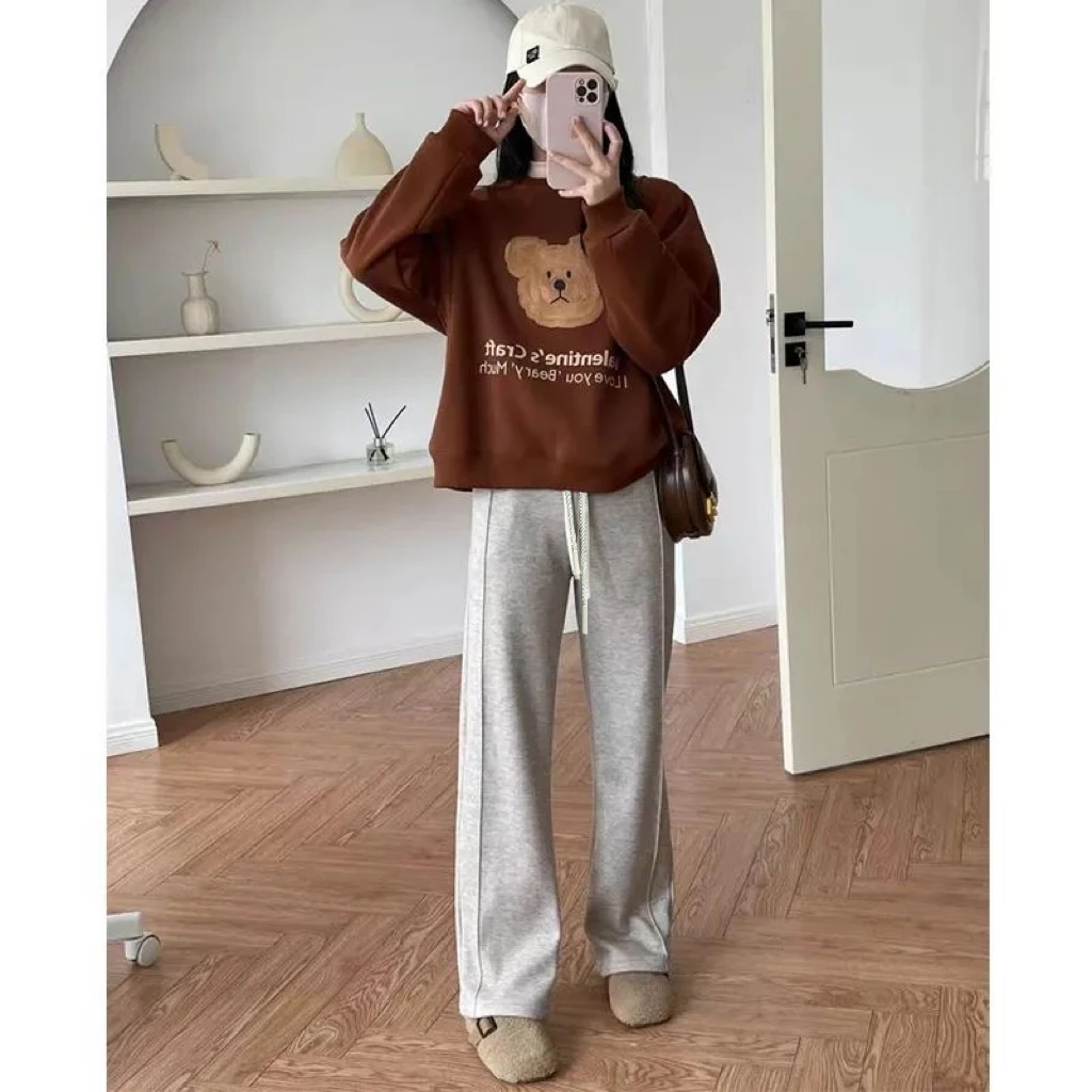 k299-加绒加厚糯米裤系带时尚百搭宽松保暖高腰窄版休闲裤JH