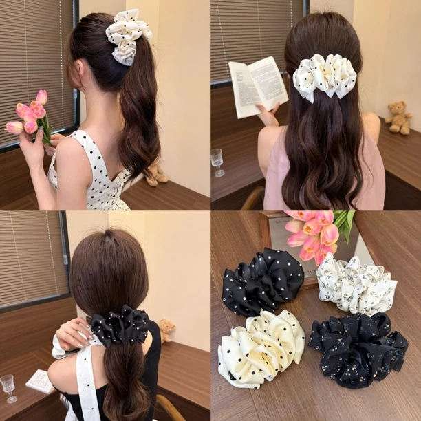 巨显发量～横着夹香蕉夹春夏褶皱泡泡碎花氛围感甜妹发夹网红发型