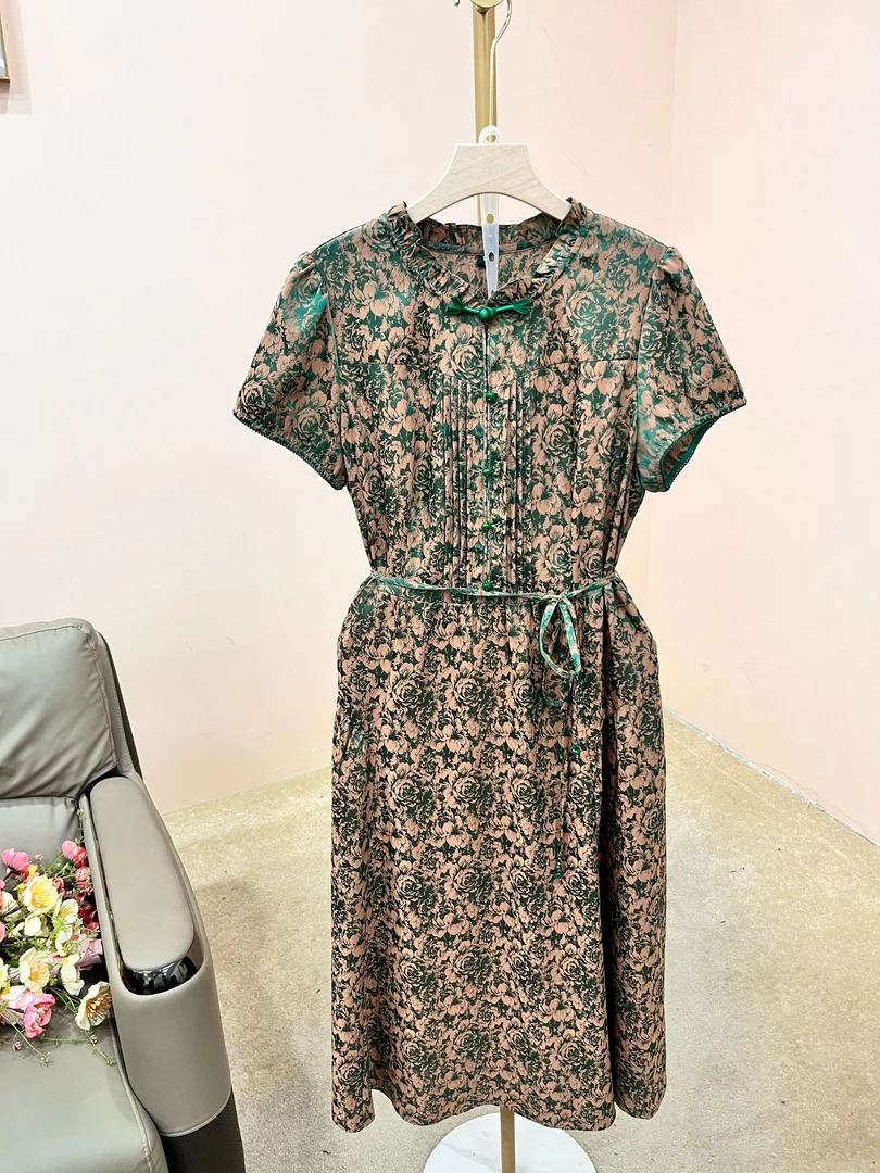 D188夏装时尚印花复古显瘦优雅气质碎花连衣裙