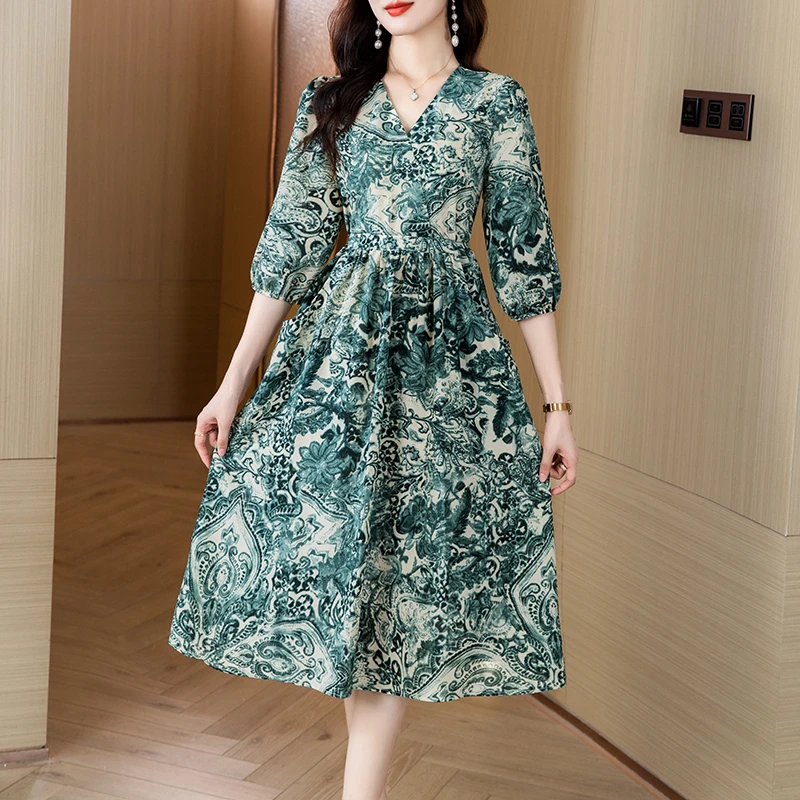 连衣裙女中长款气质显瘦2025新款时尚洋气收腰裙子J2536