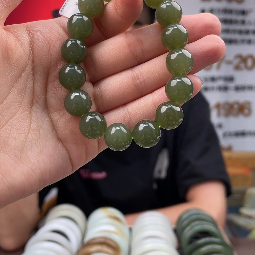 手串未镶嵌和田玉沙枣青手串卡12mm