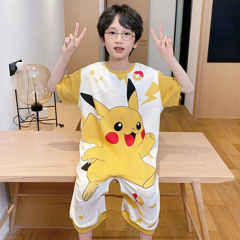 夏季儿童睡衣男童短袖新款睡袋纯棉薄款男孩宝宝连体衣卡通家居服