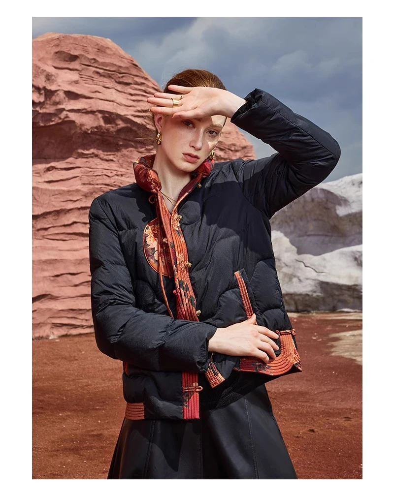 Y38675中年洋气妈妈鸭绒外套上衣新中式国潮短款羽绒服