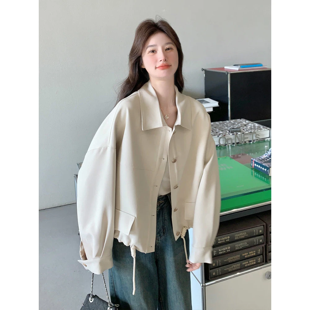 米白色轻熟风小个子短外套女春季2025新款时尚高级感工装休闲夹克