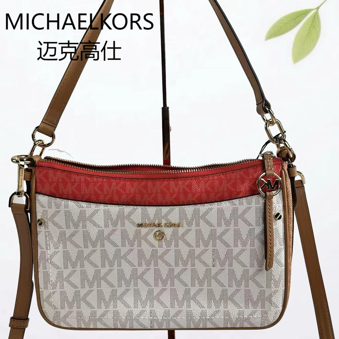 99新 MICHAEL KORS/迈克高仕 老花白红单肩包G25803965底长27X17