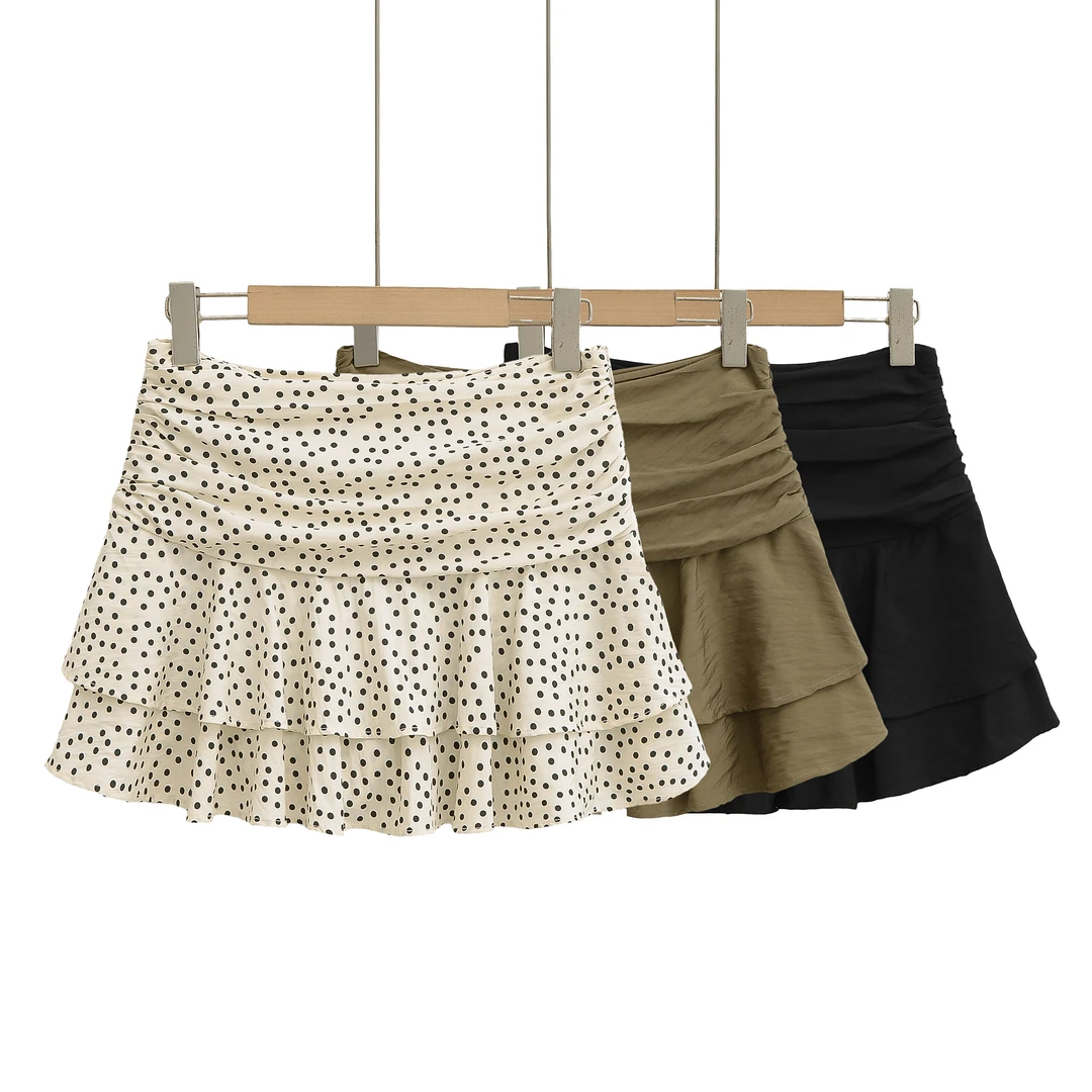 CL2583洋气减龄波点打褶叠层装饰防走光夏季半身短裙