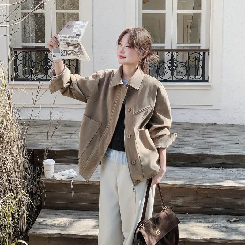 复古松弛感ins风短外套女2025秋季新款小众设计感韩系风时髦夹克
