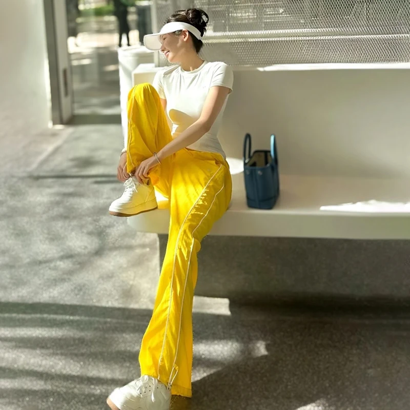 新款alo夏日多巴胺梭织运动裤女速干防晒宽运动松百搭休闲长裤潮