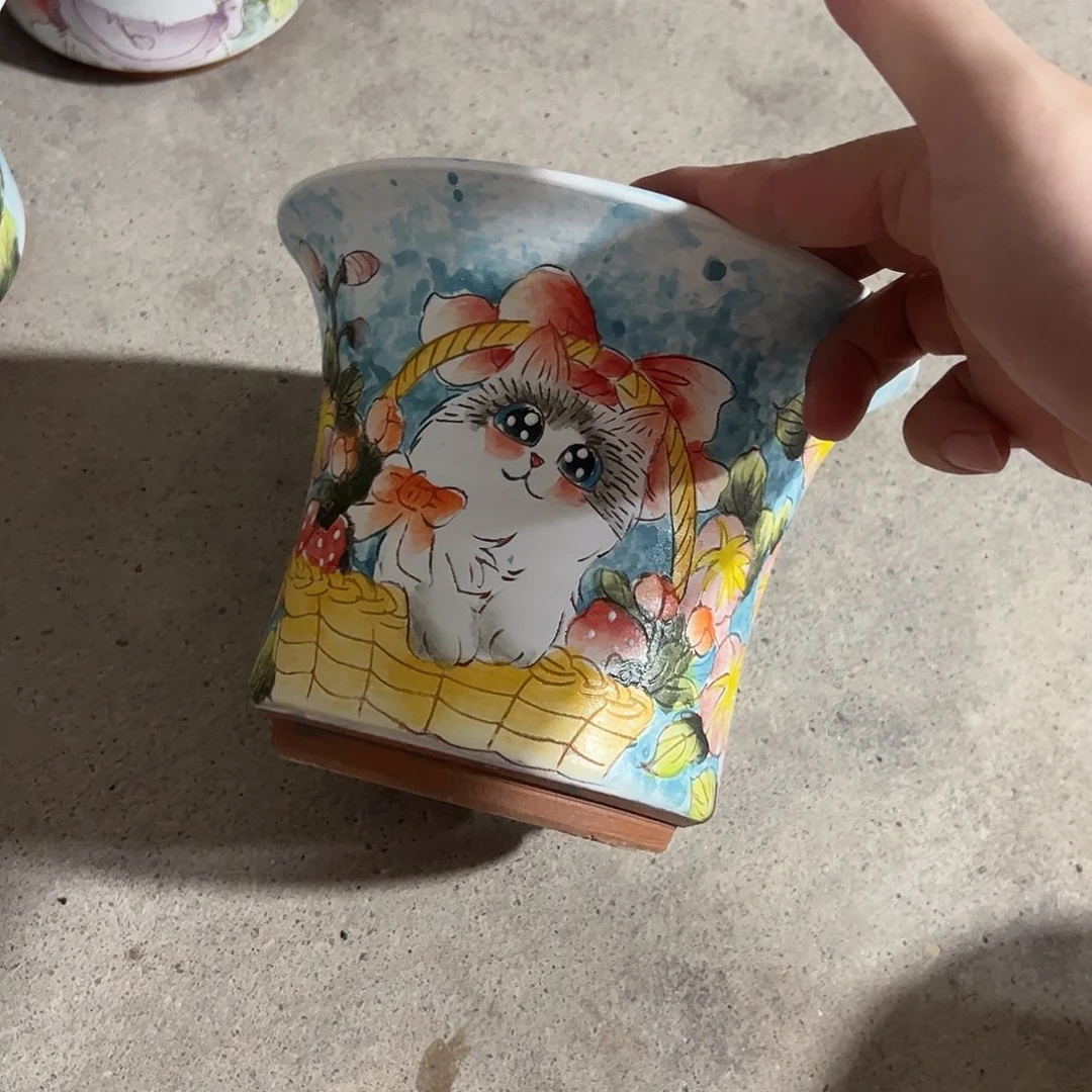 景德镇手绘花盆幸运花盆