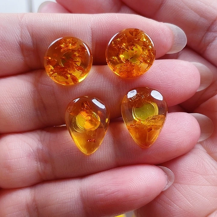 琥珀银S925镶嵌裸石耳钉