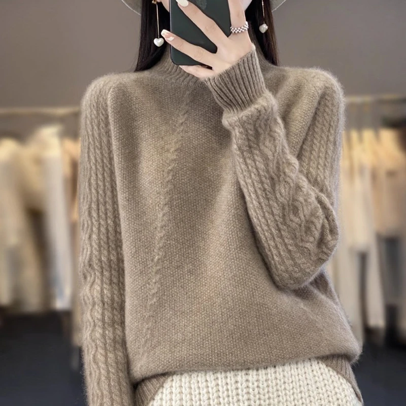 100纯羊绒衫女冬季新款加厚保暖打底衫宽松百搭纯色羊毛针织毛衣