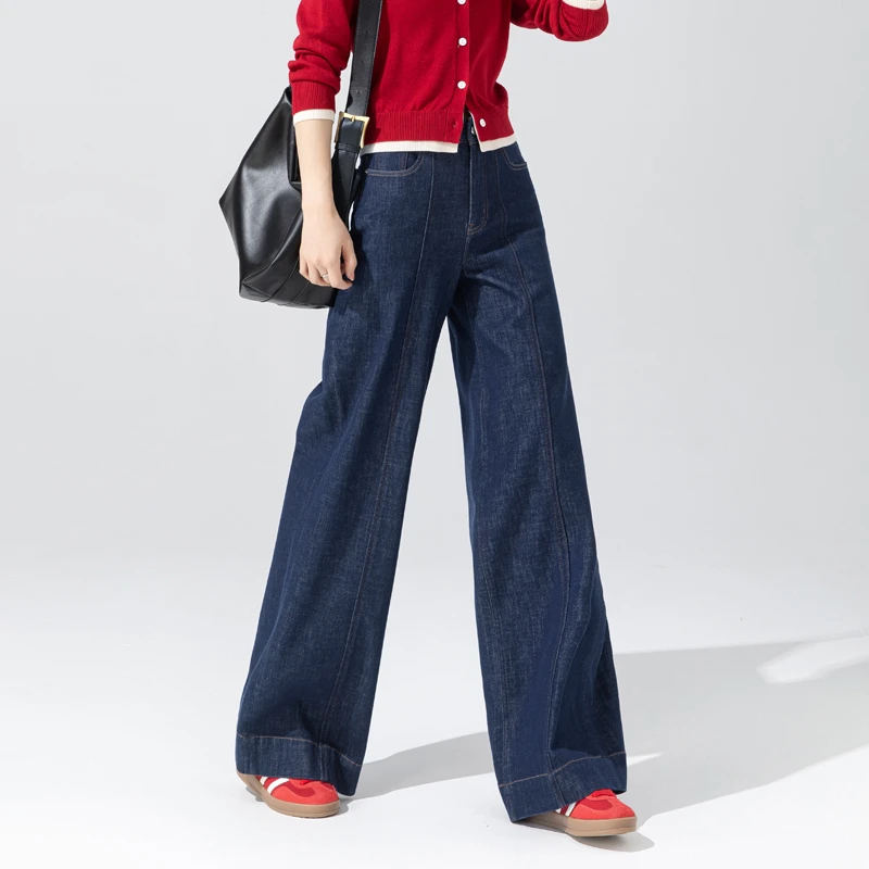 四面弹牛仔裤女2025秋季新款天丝棉阔腿裤显瘦丹宁蓝直筒裤长裤子