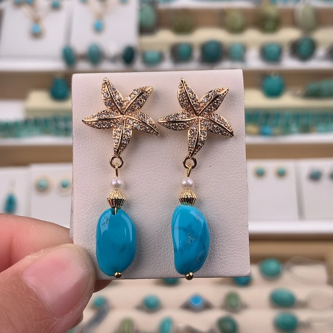 绿松石银S925镶嵌耳饰