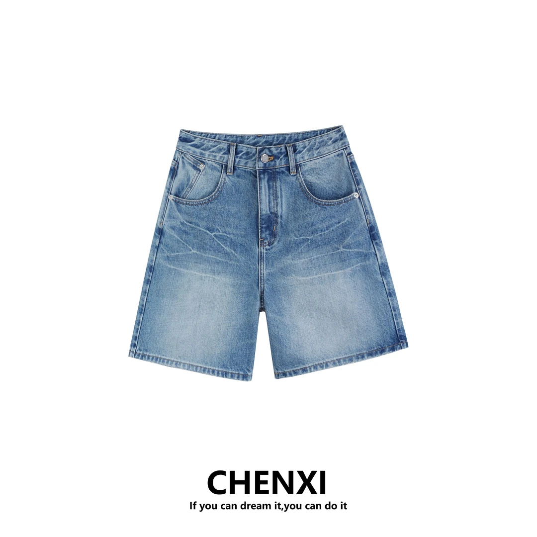 CHENXI · 休闲街拍 · 夏季无弹水洗痕百搭四分牛仔裤5358
