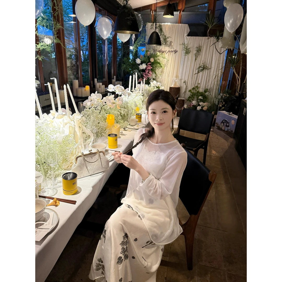 韩系后背蝴蝶结系带镂空防晒衫女夏季大码宽松薄款雪纺上衣+裙子