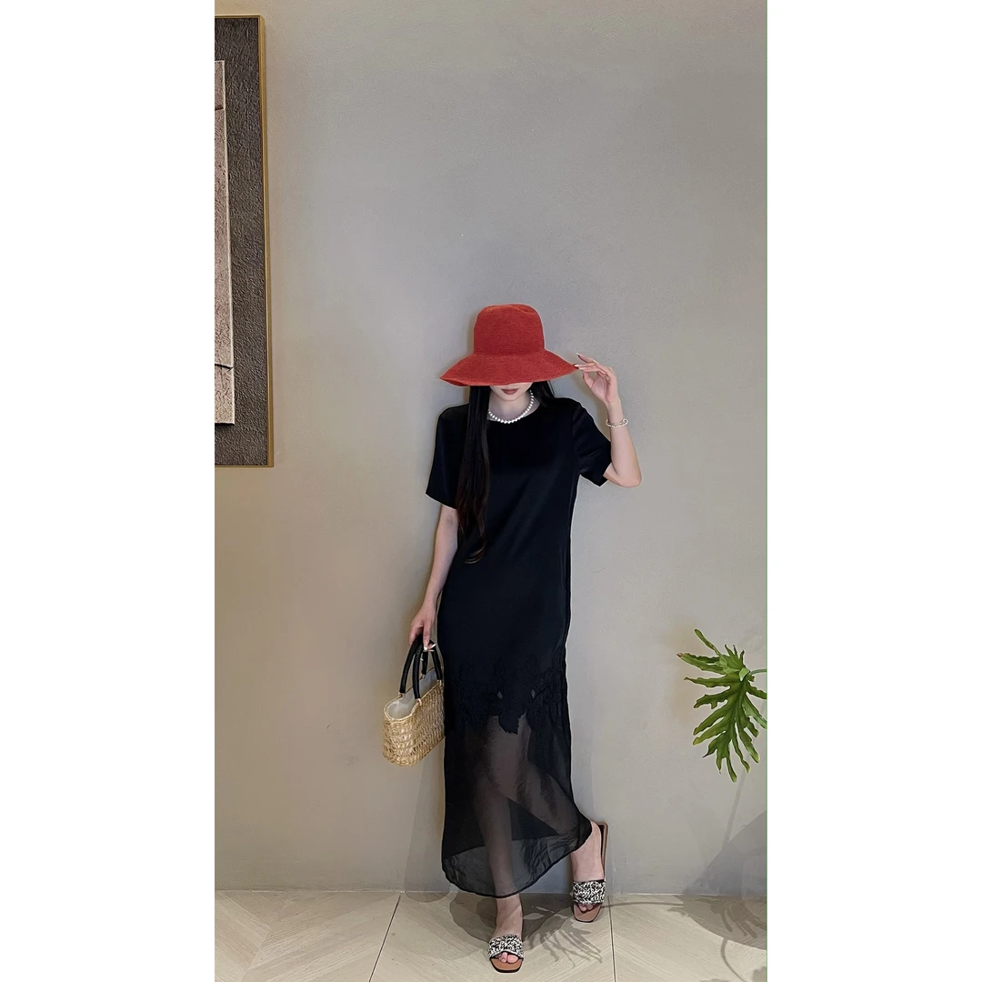 KIKI严选：62192-范希家欧货南油夏季拼接立体花轻奢连衣裙