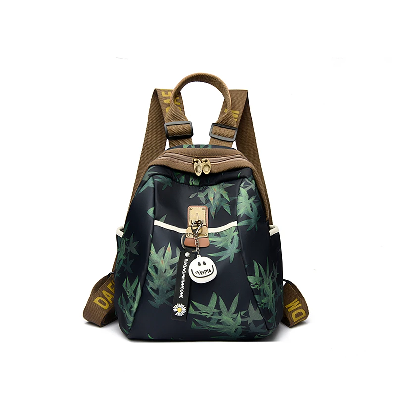 2025新款国风印绿竹叶轻便时尚旅行包双肩包女多功能旅行妈妈包