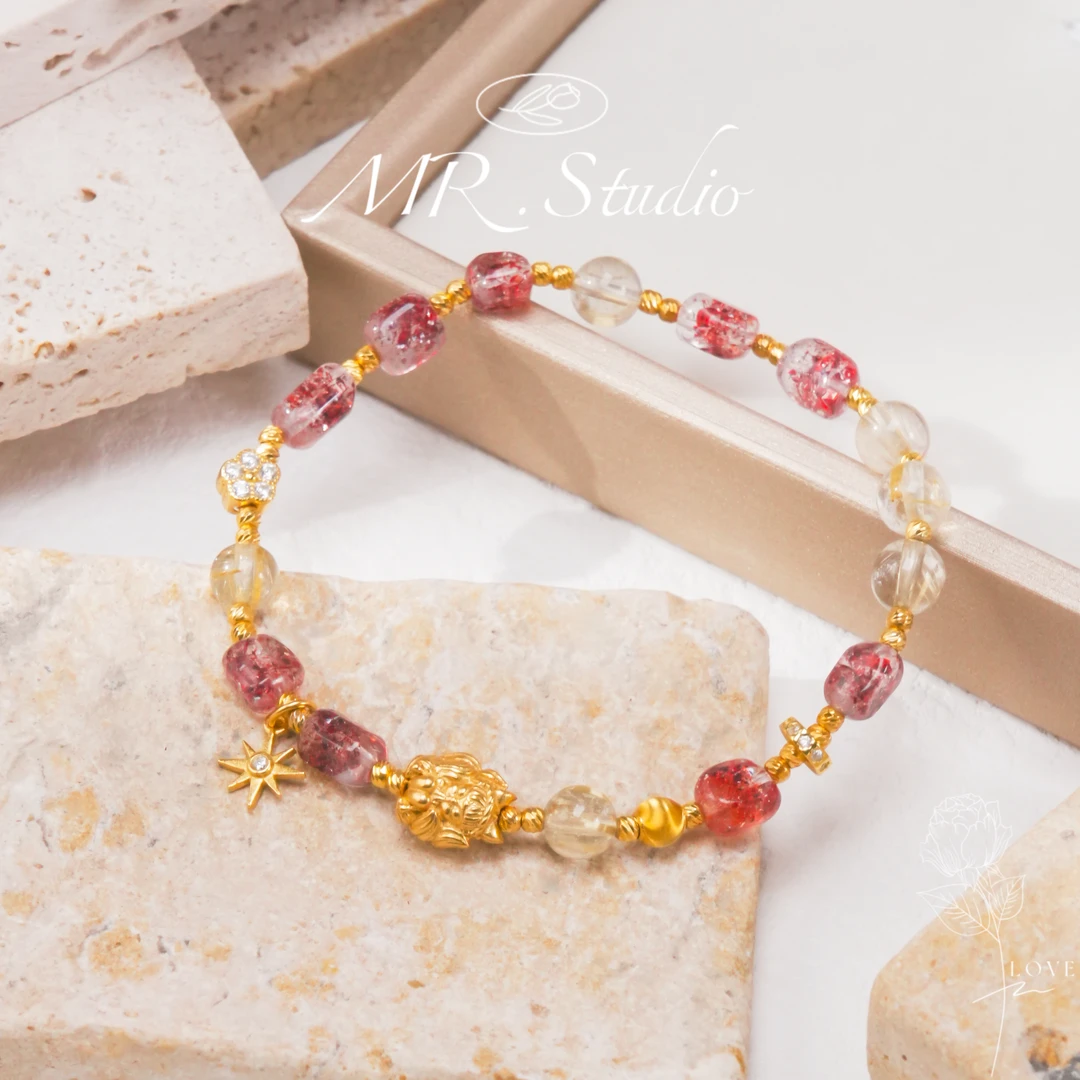 木润【金草莓】S925银天然水晶金草莓手串