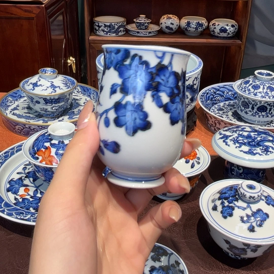 青花雯华堂手绘杯杯