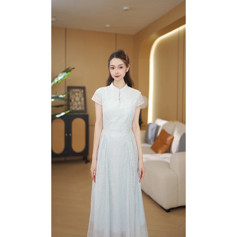 艾格2025年夏季新款女装连衣裙女小个子气质时尚刺绣提花旗袍裙子