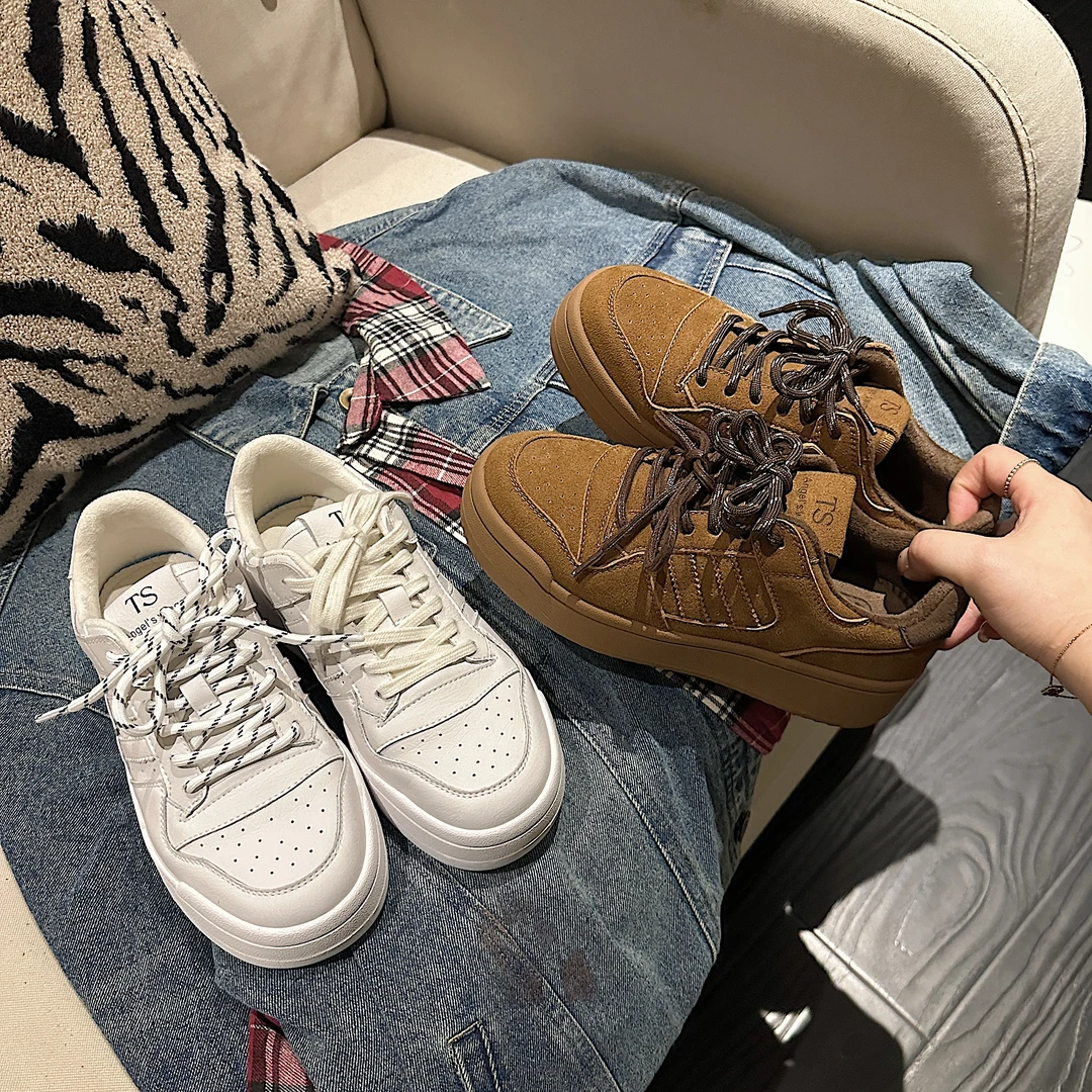 TS休闲鞋2025春季时尚百搭圆头系带厚底增高休闲鞋