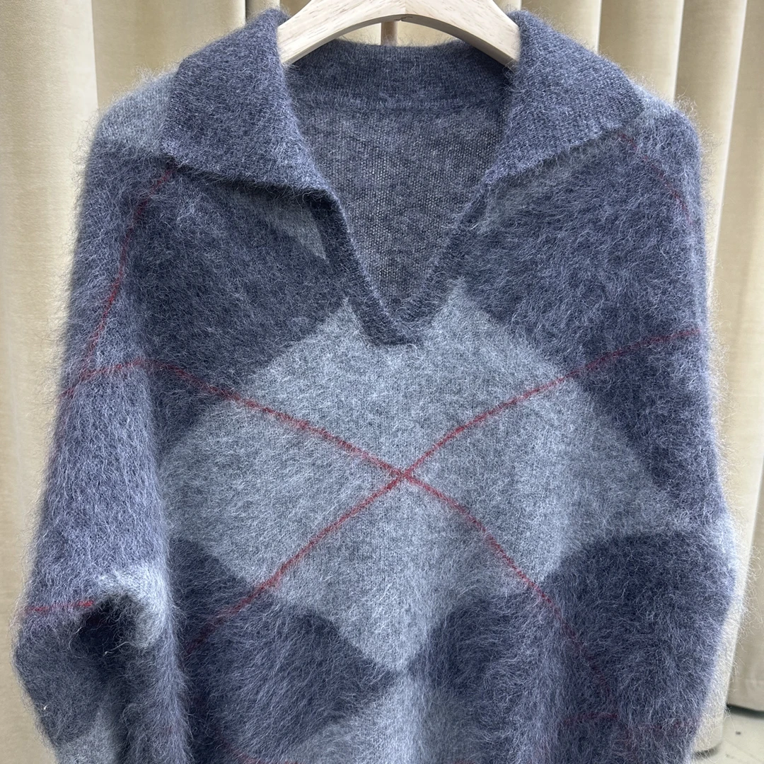 杨姐家 新款菱格海鸥领休闲慵懒风拉绒毛衣 百搭洋气巨好穿