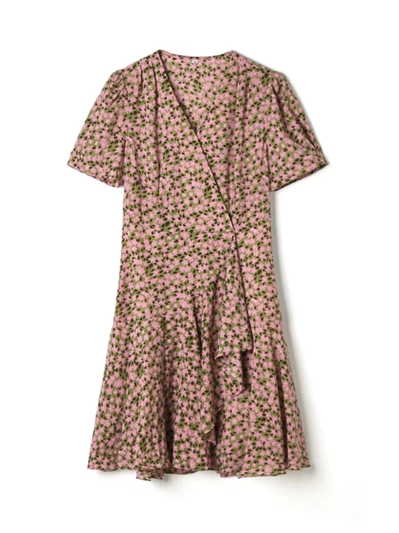 【SY192】2025夏季新款V领碎花收腰气质法式高端垂坠感雪纺连衣裙