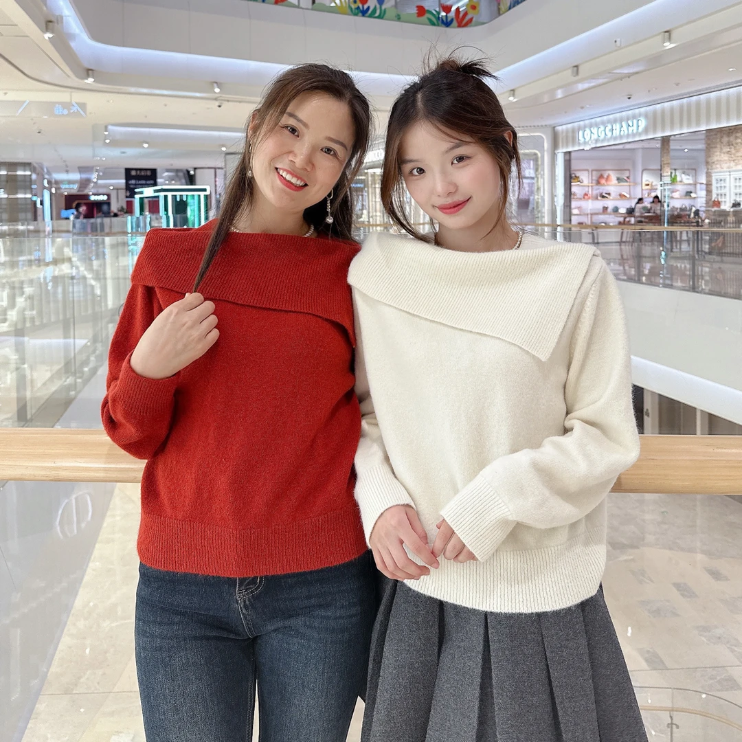 【洢尚丽】2025翻领洋气时尚女针织毛衣秋季毛针织衫上衣长袖