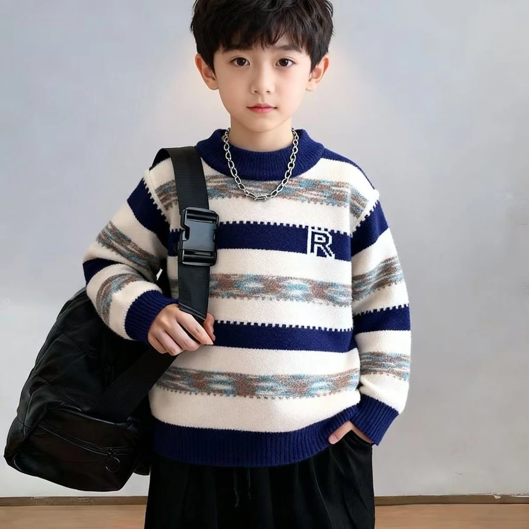【编码01-50】厚款图案圆领男加厚款毛衣针织衫童装打底上衣宽松