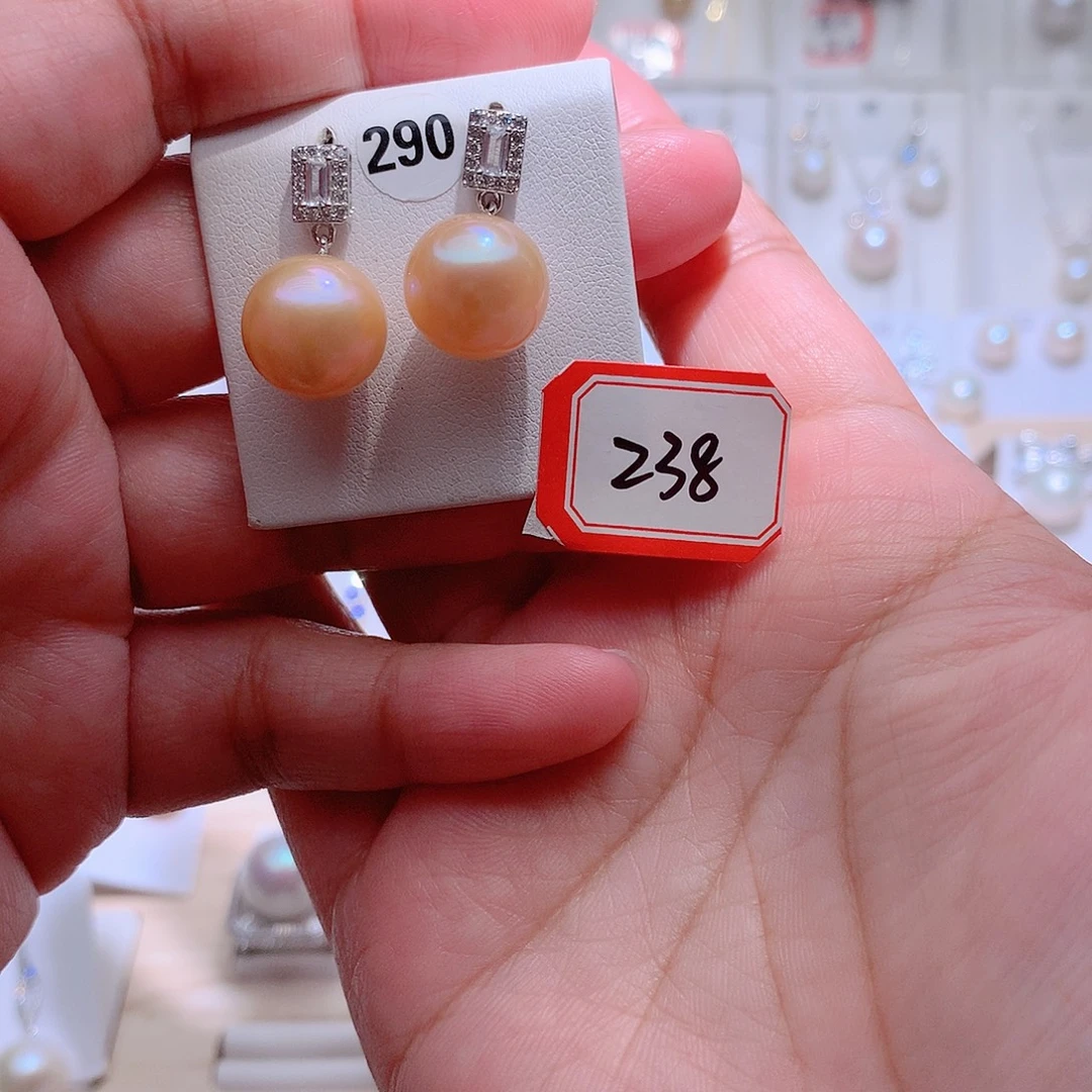 永***迷耳饰银S925镶嵌淡水珍珠CC12.5mm