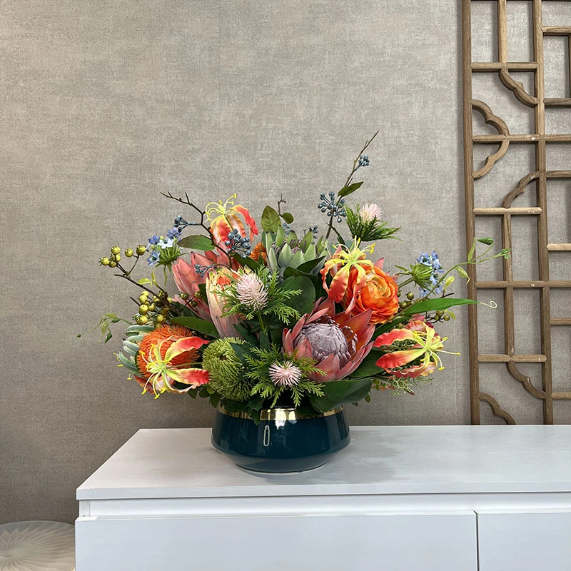 皇园款花艺 客厅餐桌花仿真花帝王花复古风装饰花艺圆桌摆设花