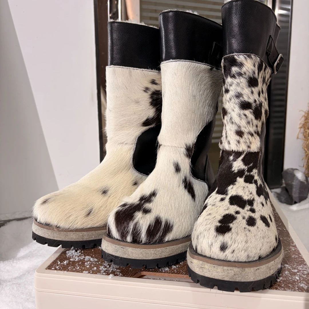 6212马毛皮毛一体雪地靴加绒加厚保暖厚底冬季圆头时尚