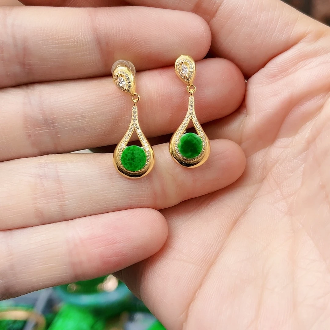 翡翠耳饰银S925镶嵌耳饰